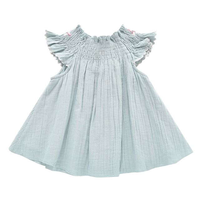 Edith Organic Cotton Muslin Dress Blu