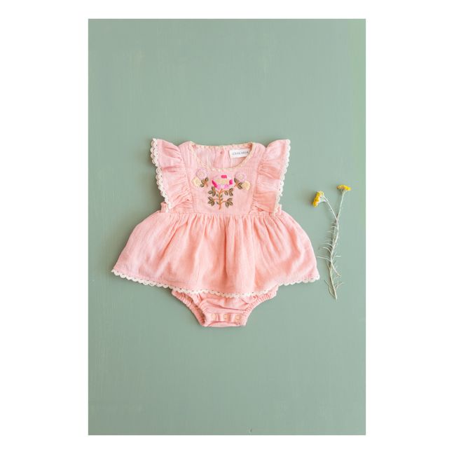 Lena Organic Cotton Muslin Bodysuit Dress Pink