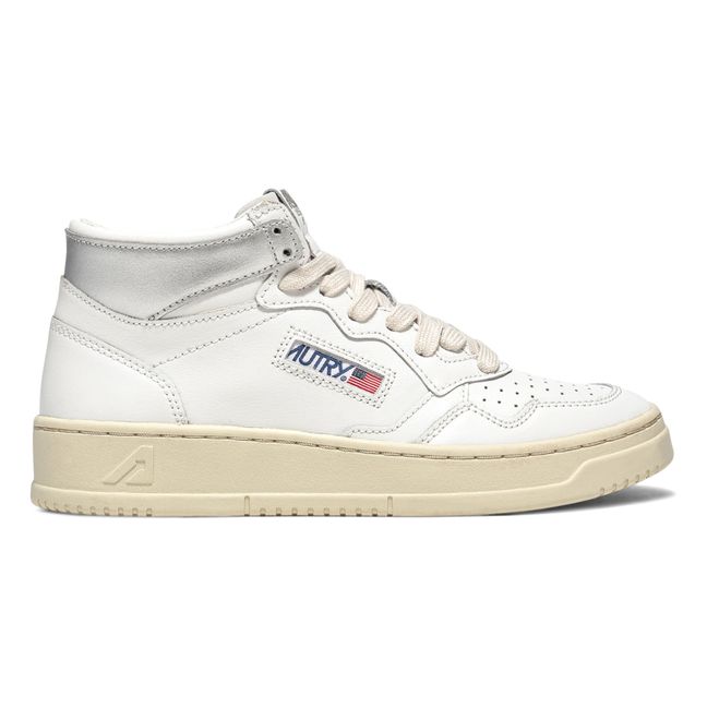 Medalist Mid-Top Leather Sneakers Argento