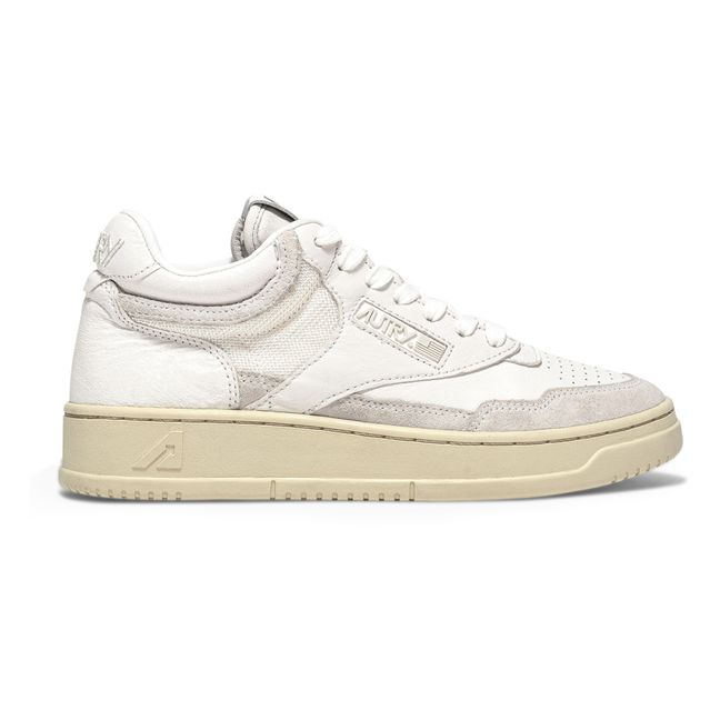 Open Mid-Top Goat Leather/Mesh/Suede Sneakers White