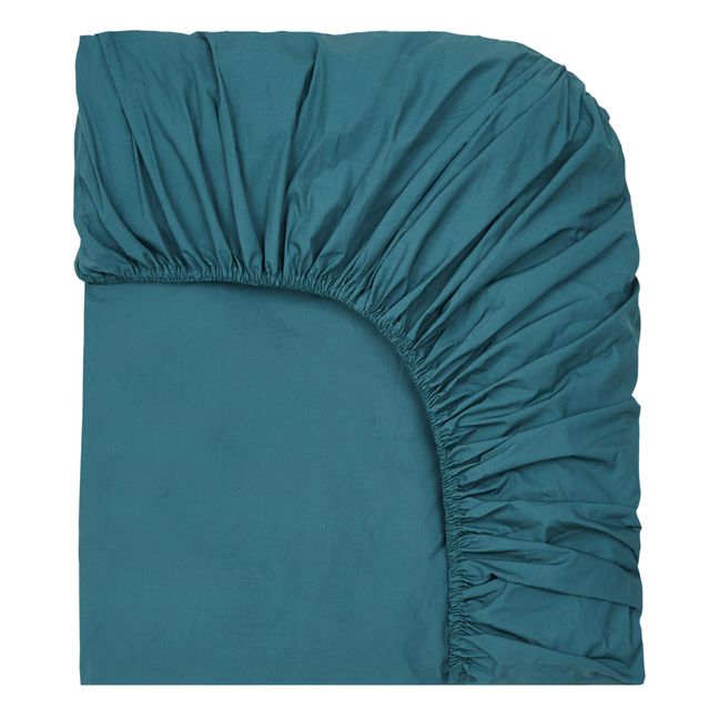 Organic Percale Fitted Sheet Petrol blue