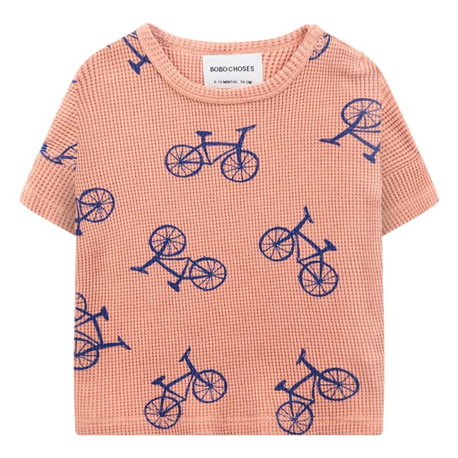 Camiseta de algodón orgánico con nido de abeja Bicicletas Albaricoque