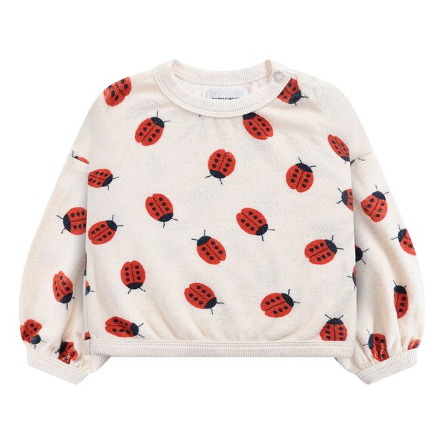 Organic Cotton Terry Cloth Ladybird Sweatshirt Crudo