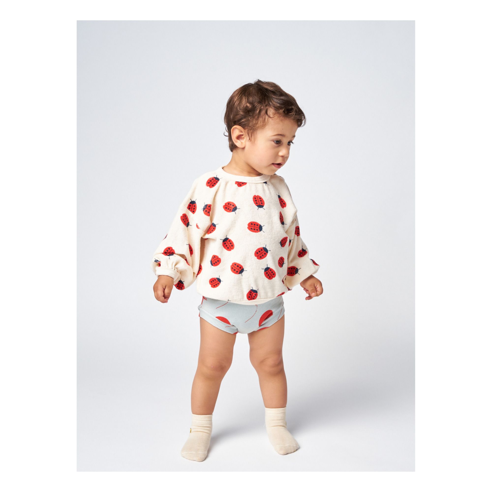 Organic Cotton Terry Cloth Ladybird Sweatshirt Ecru- Product image n°2