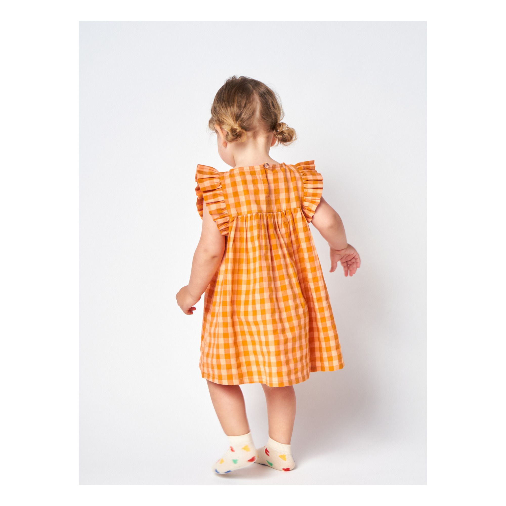Organic Cotton Checked Dress Orange 