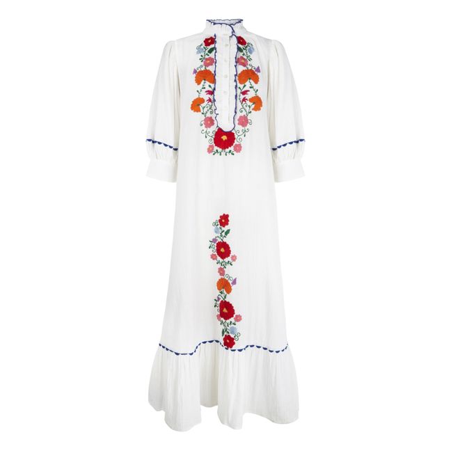 Clothilde Floral Embroidered Cotton Crepe Dress White