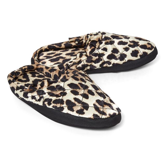 Satin Quilted Slip^pers Leopard