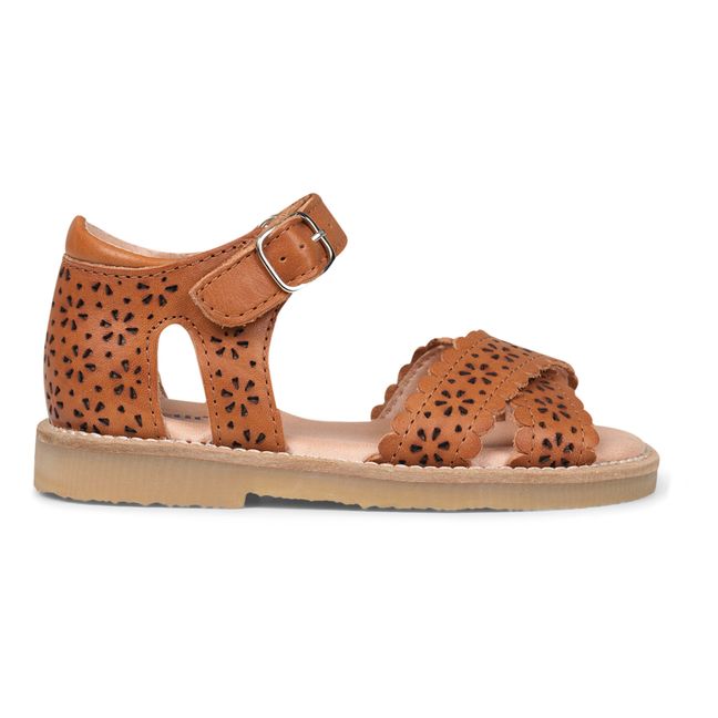 Scalloped Crossover Flower Sandals Brown