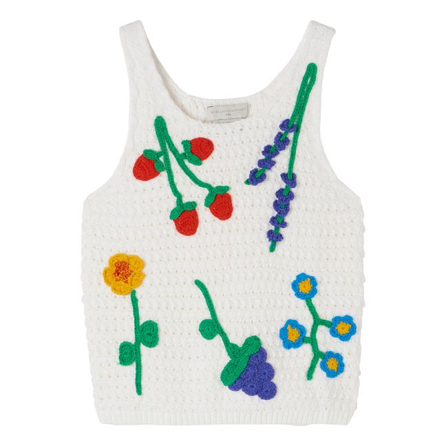 Organic Cotton Floral Crochet Top Bianco