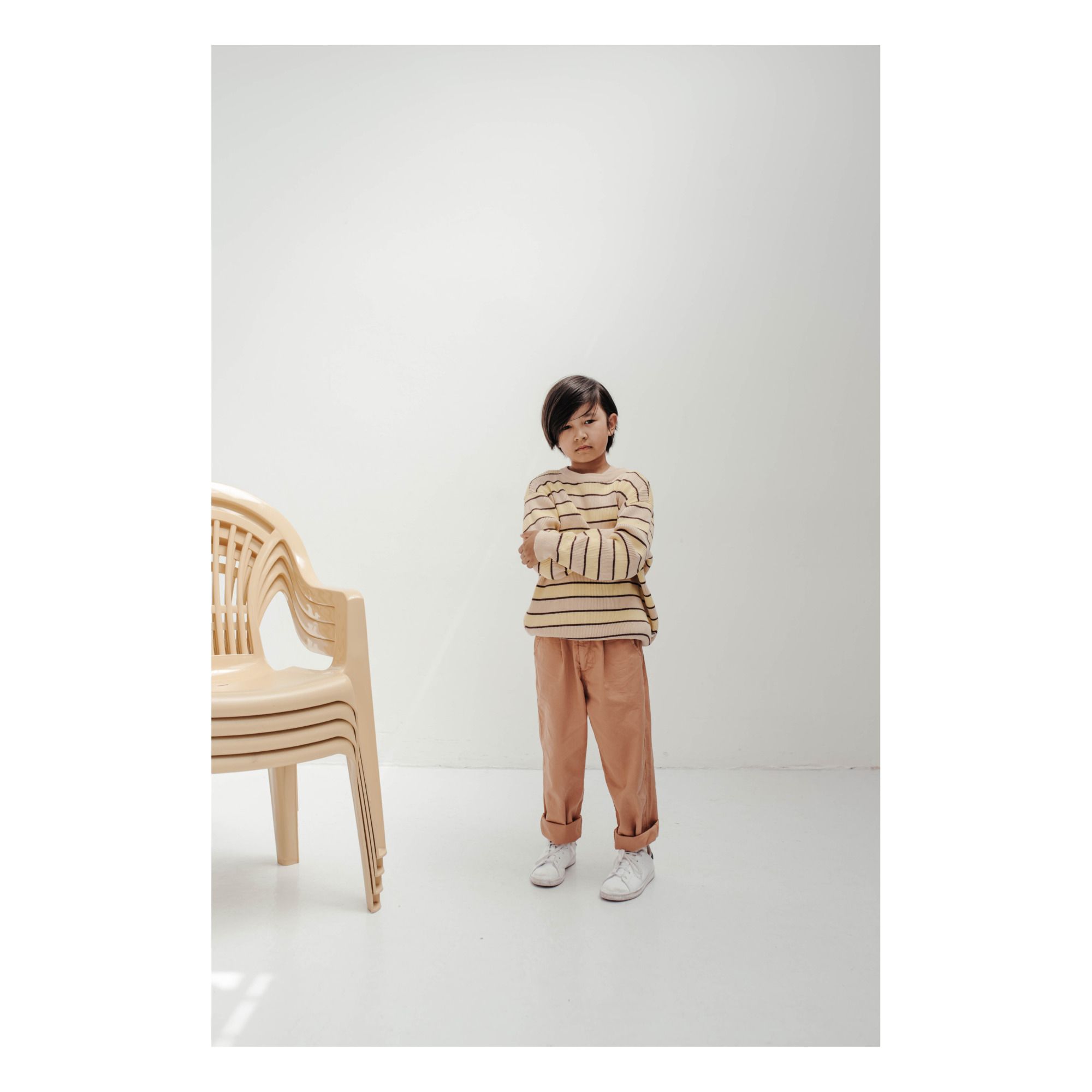 Striped Knitted Jumper Beige- Product image n°1
