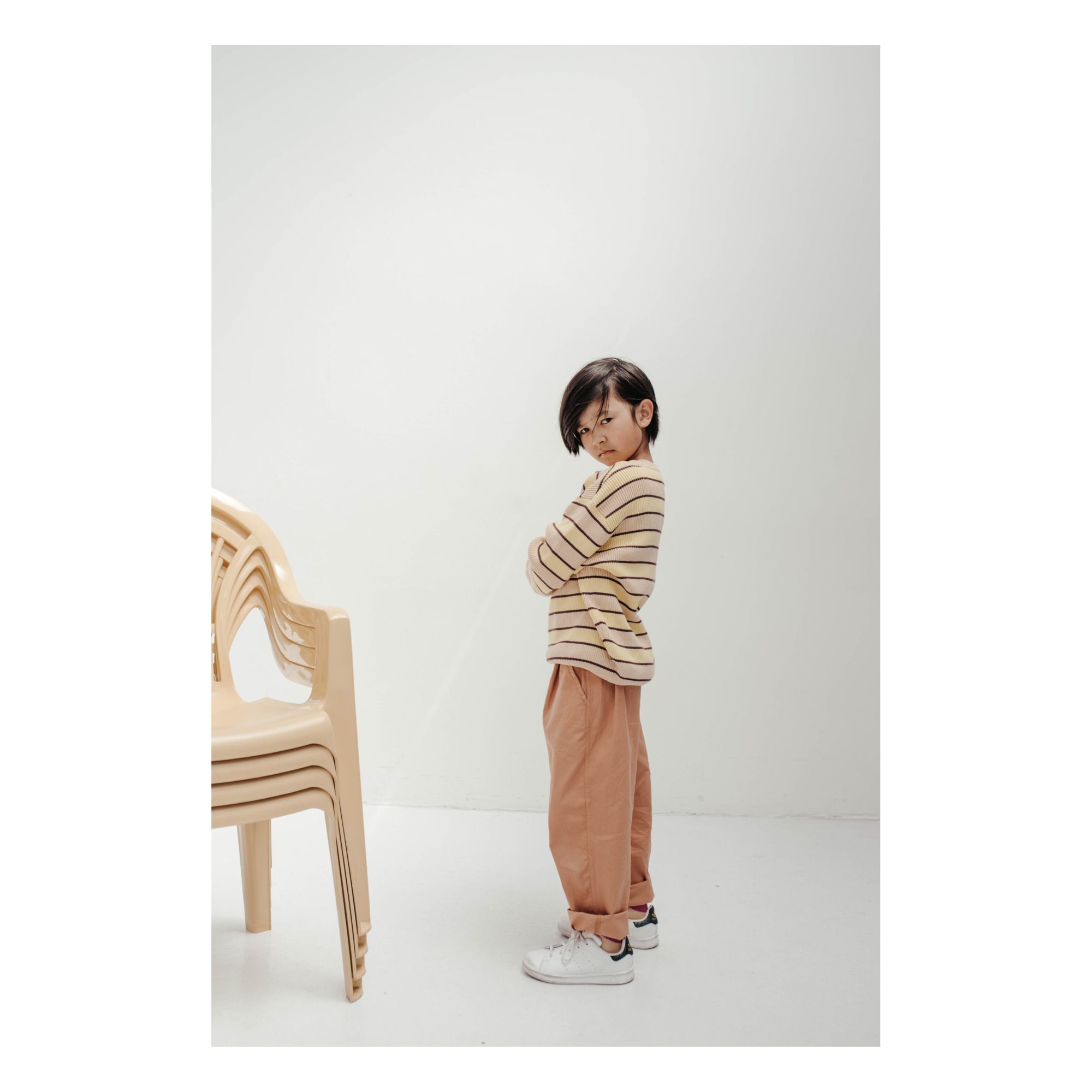 Striped Knitted Jumper Beige- Product image n°3