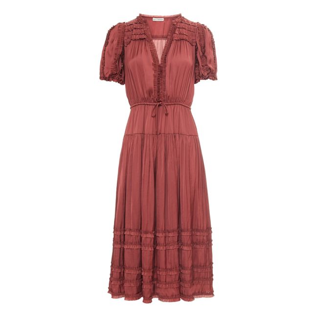 Rose Pleated Satin Dress Rosso lampone