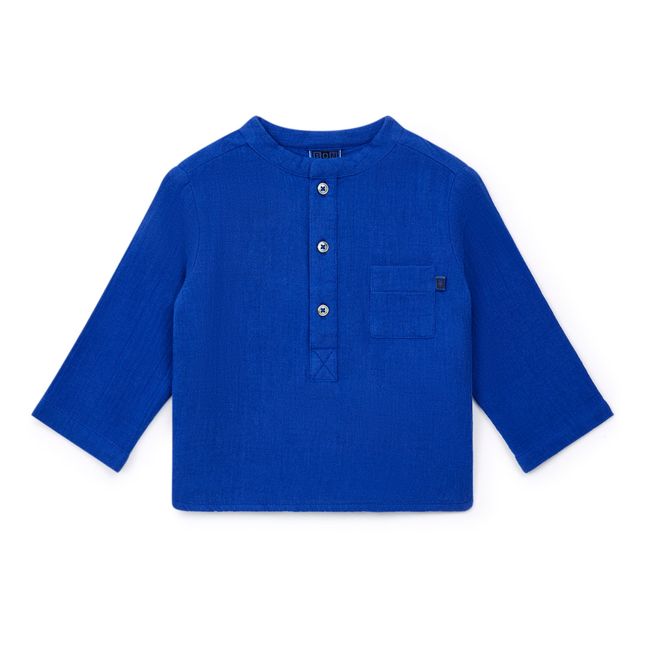 Matt Organic Cotton Muslin Kurta Shirt Blu