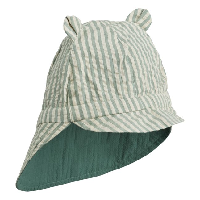 Gorm Striped Organic Cotton Reversible Hat Green water