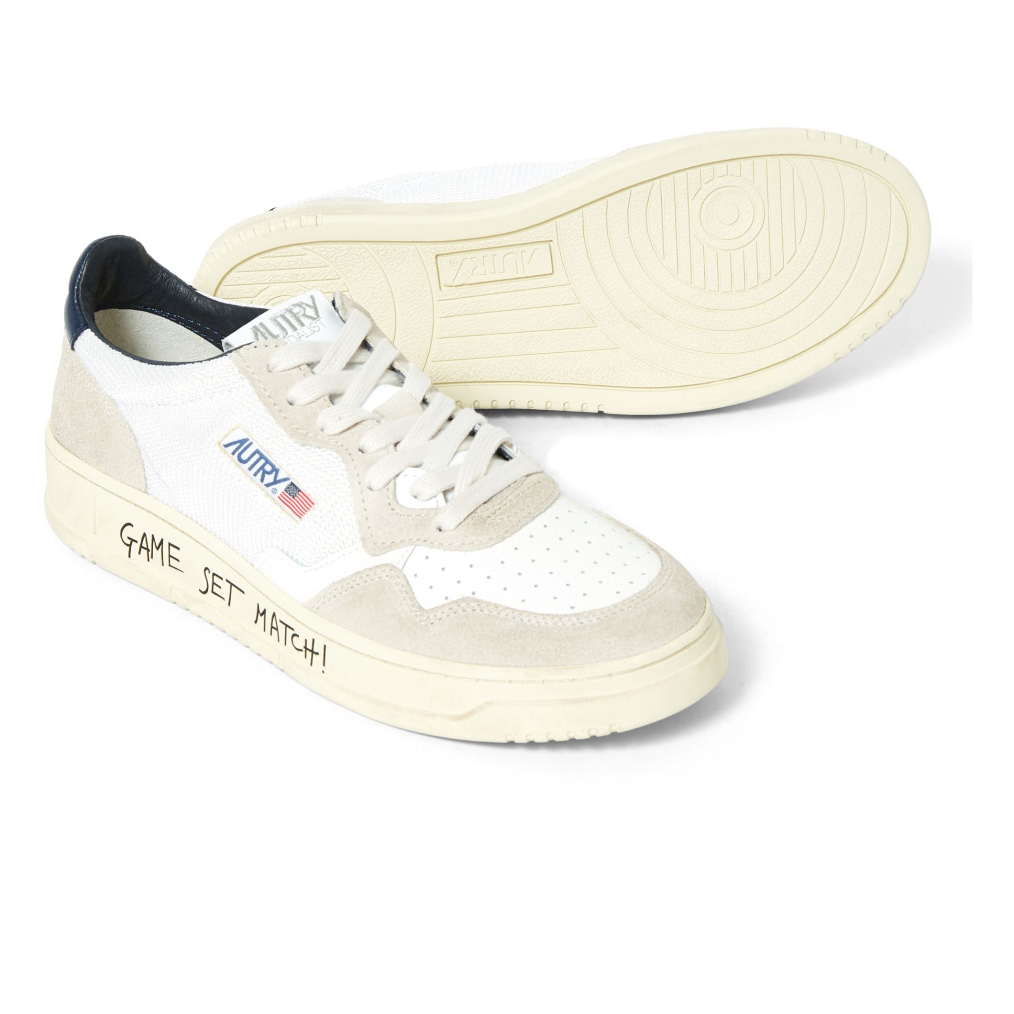 Medalist Low-Top Cracked Leather/Suede Tag Sneakers Blue- Product image n°2
