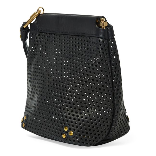 Soft Perforated Calfskin Leather Bag - S Black