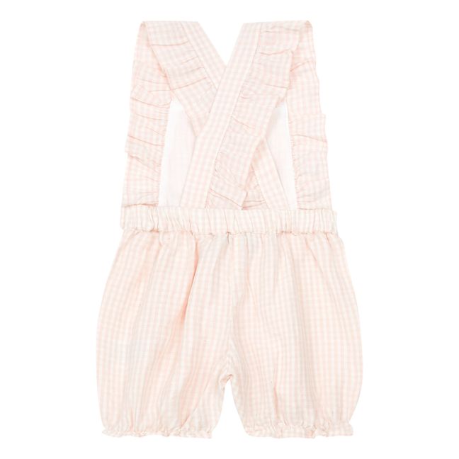 Gingham Linen Overalls Pale pink