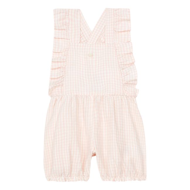 Gingham Linen Overalls Pale pink