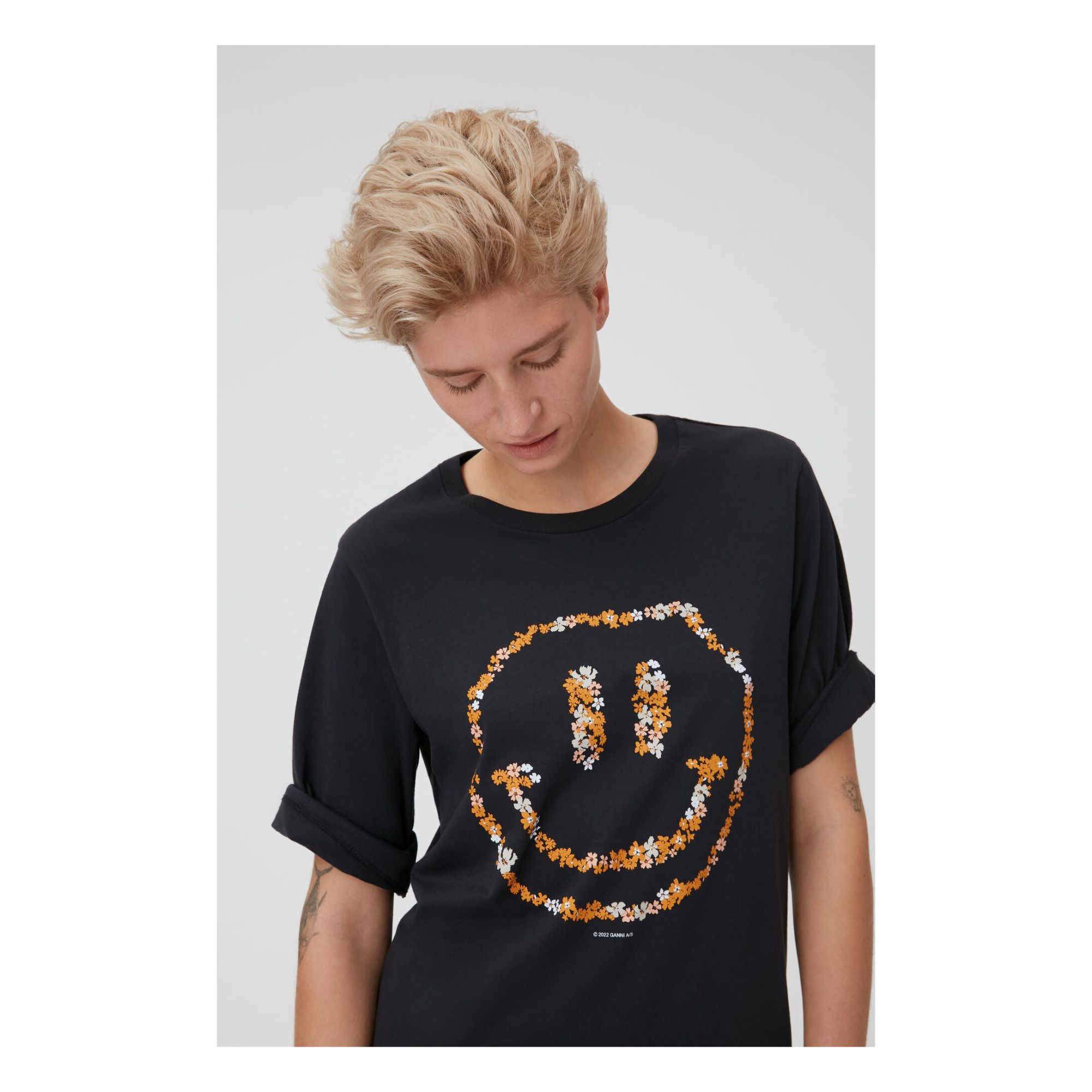 Ganni E Smiley Flower T-shirt in White