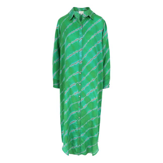 Katrien Diagonal Thin Lines Satin Dress Green