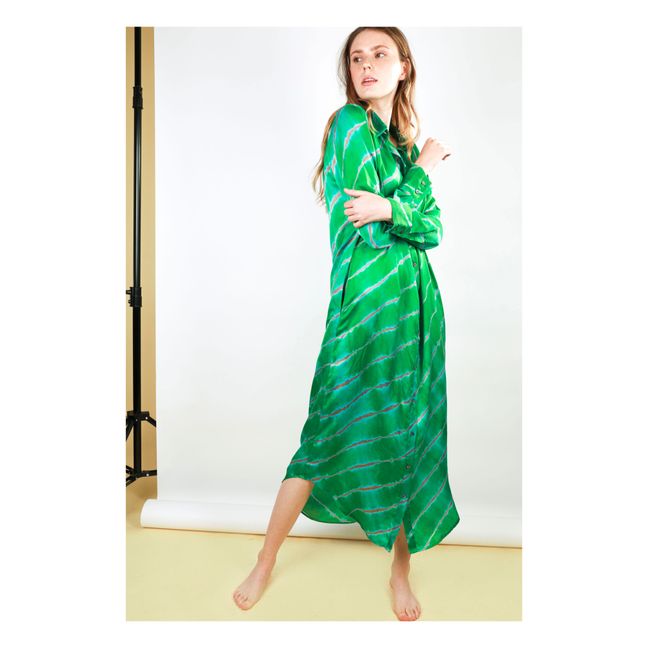 Katrien Diagonal Thin Lines Satin Dress Verde