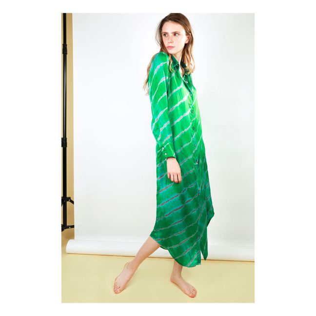 Katrien Diagonal Thin Lines Satin Dress Verde