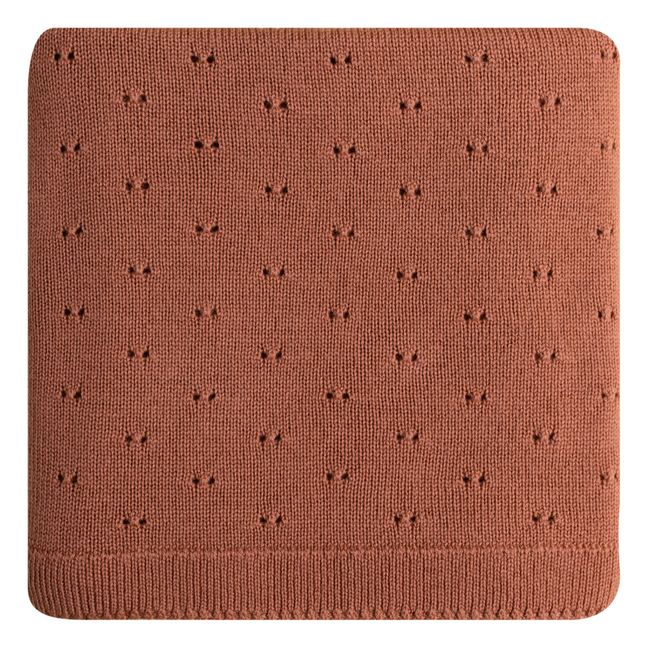 Bibi Merino Wool Pointelle Blanket Rust