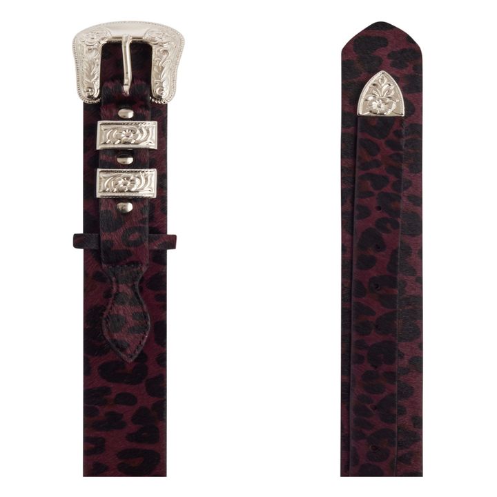 Cinturón Tejano de cuero Leopardo Burdeos- Imagen del producto n°1