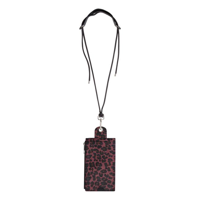 Große Brieftasche aus Leder mit Leopardenmuster Burgunderrot