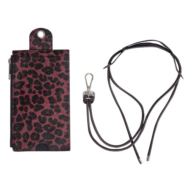 Leopard Print Leather Phone Case and Wallet Bordeaux