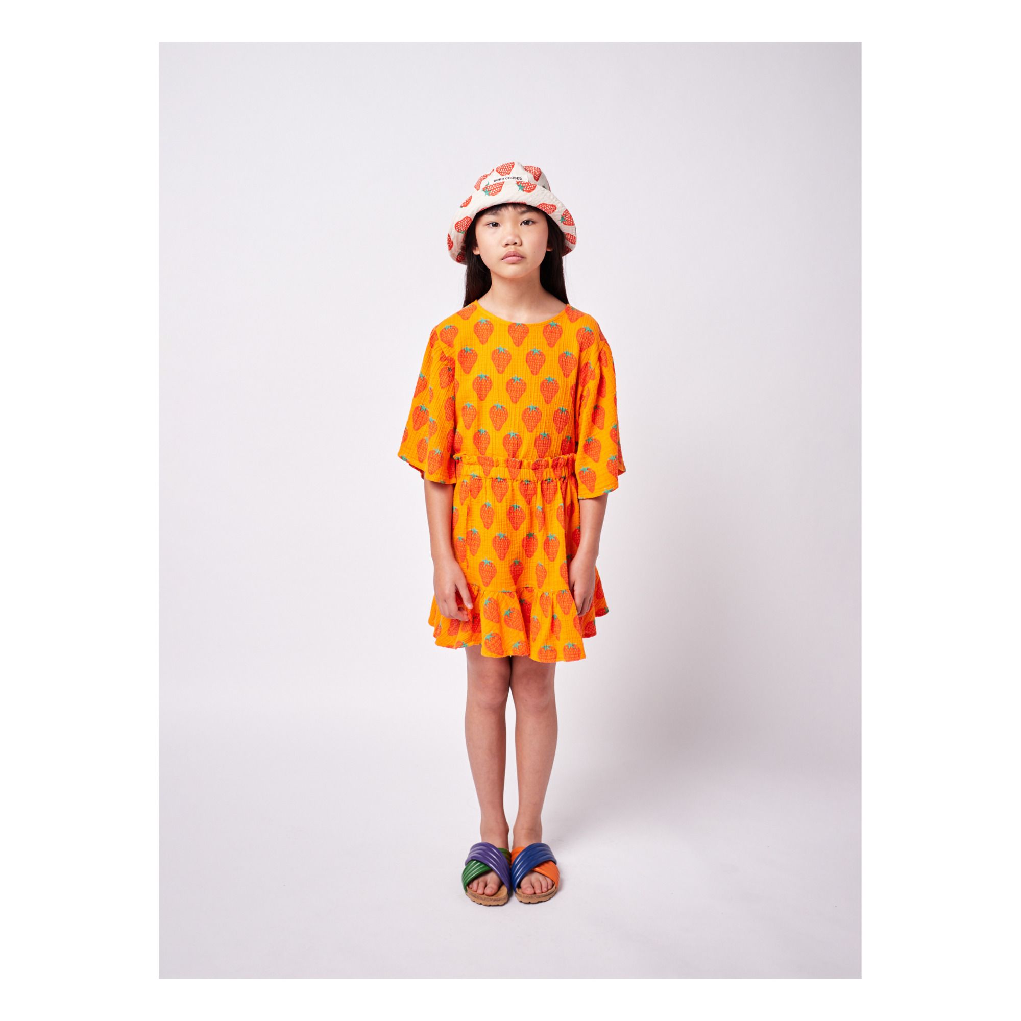 Organic Cotton Muslin Strawberry Skirt Orange- Product image n°1