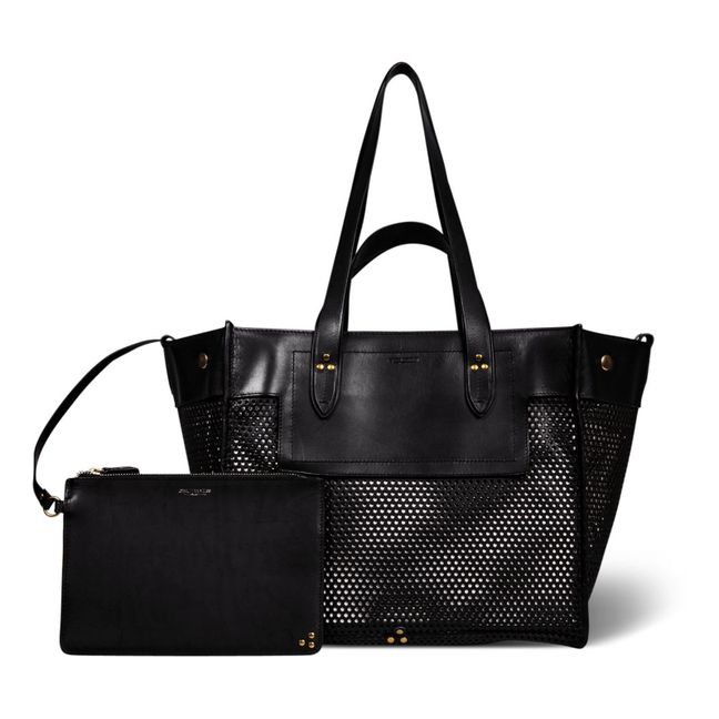 Leon Perforated Calfskin Leather Bag - M Negro