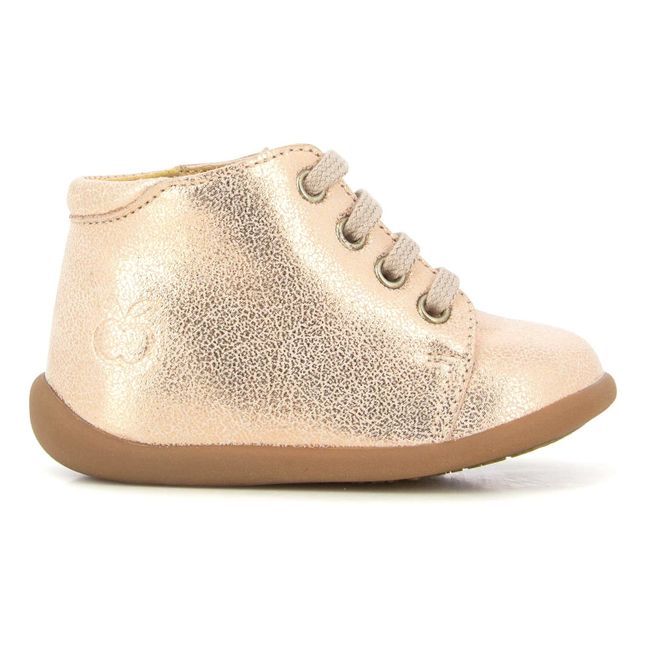 Stand Up Lace-Up Boots Pink Gold