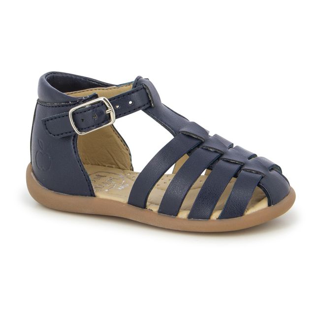 Stand Up Apple Leather Strap Sandals Navy blue