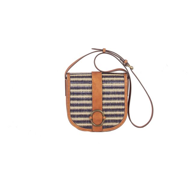 Tessao Spring Raffia and Vegetable Tanned Leather Bag Blue