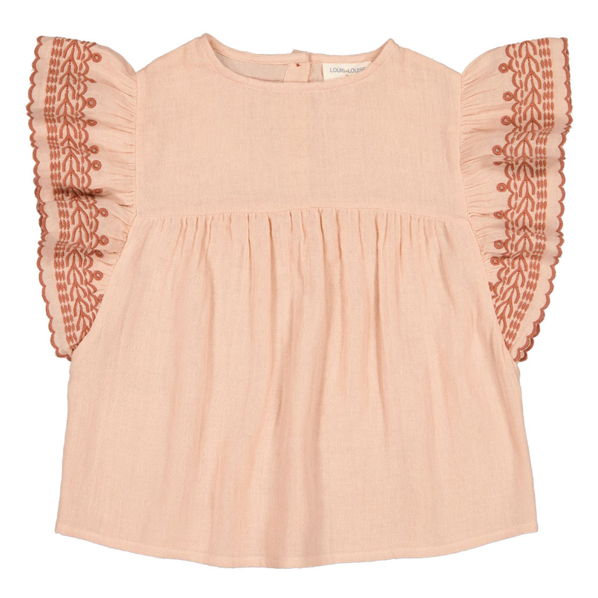 Louis Louise - Blouse Gaze de Coton Bio Brodée Jasmin - Fille - Rose pâle