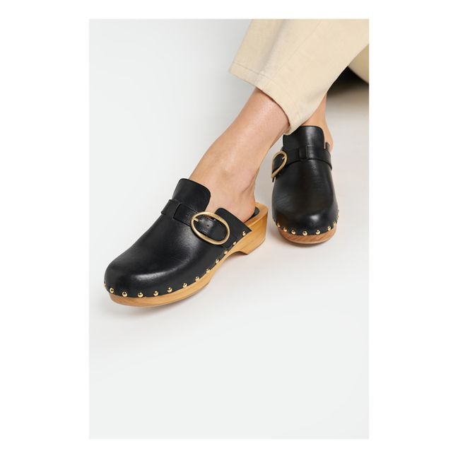 Vegetable-Tanned Leather 40MM Clogs | Black