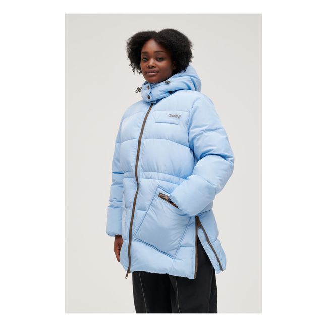 Recycled Polyester Oversize Mid-Length Puffer Jacket Azul Cielo