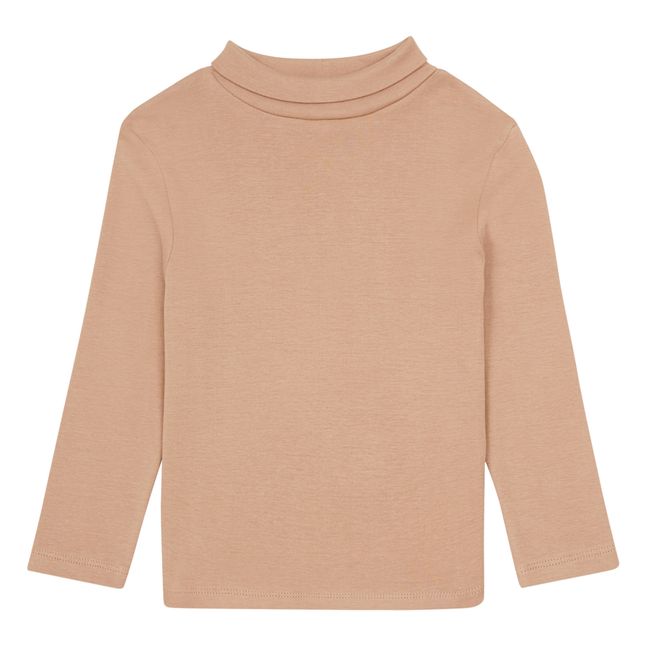 Organic Cotton Ribbed Polo Neck Beige