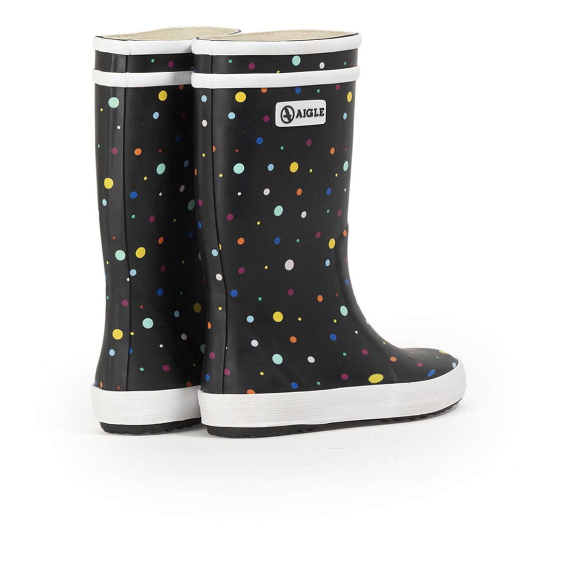 black polka dot rain boots