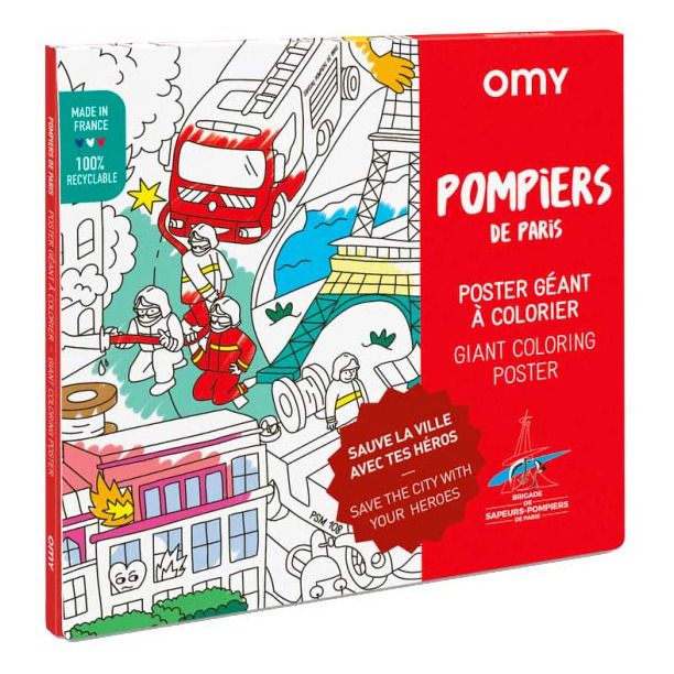 Omy - Poster géant à colorier - Pompiers - Multicolore