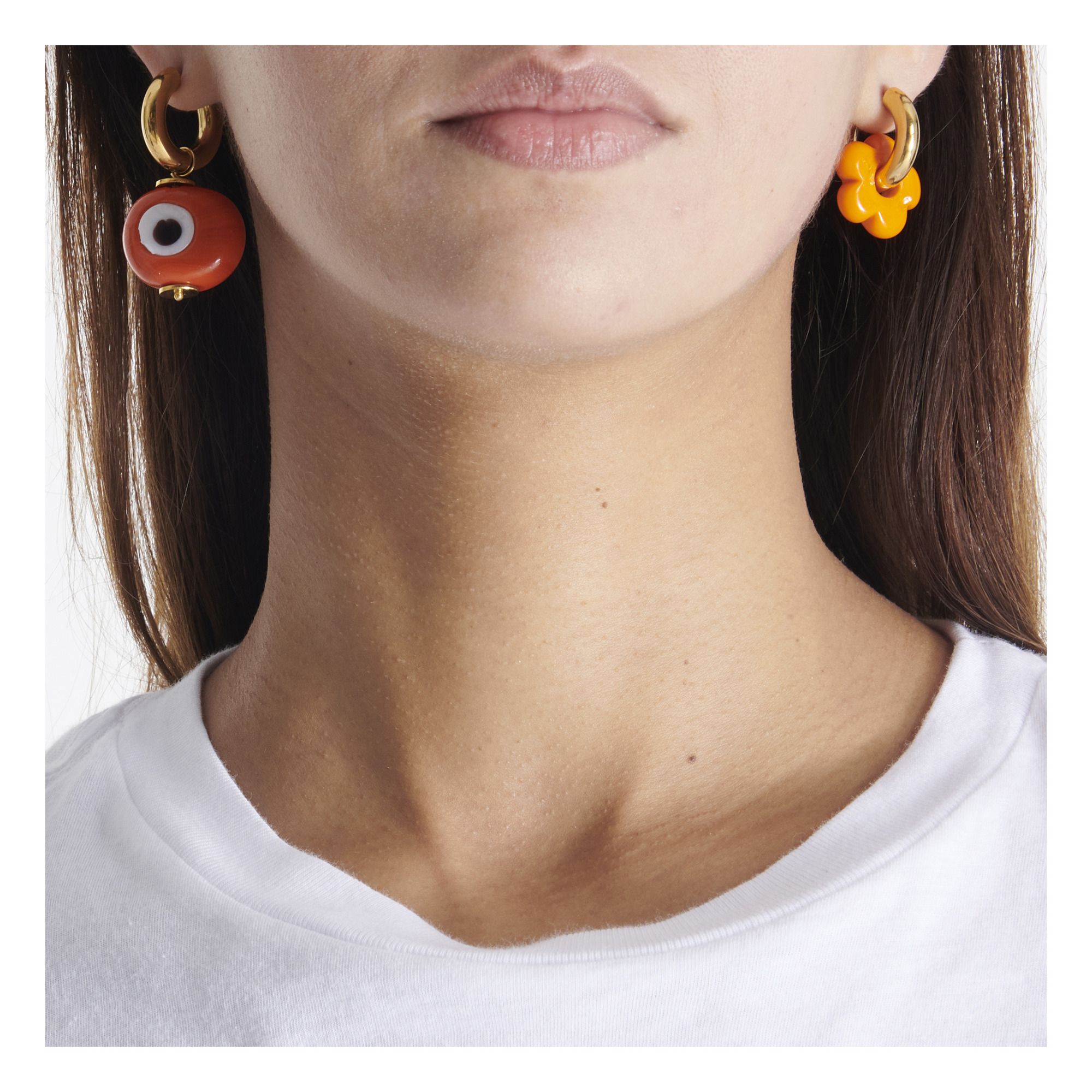 Mismatching Flower and Evil Eye Earrings Orange- Product image n°1