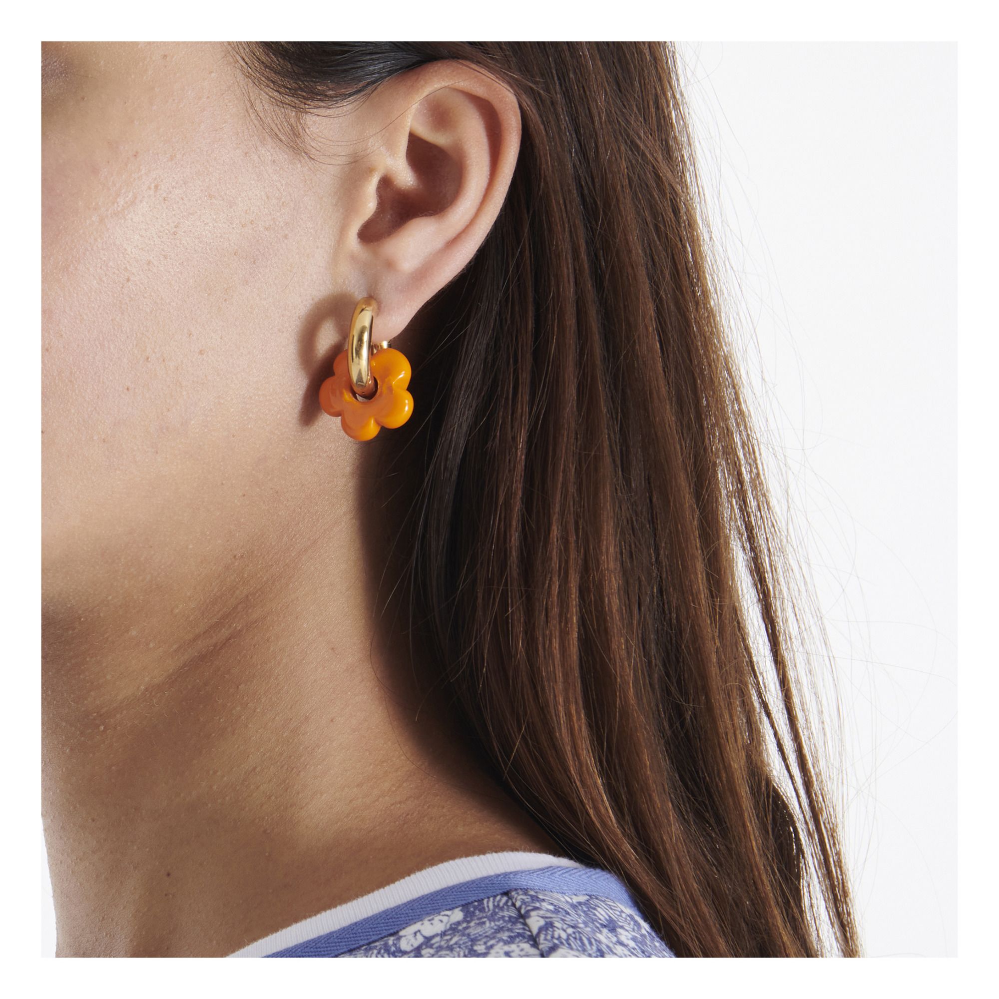 Mismatching Flower and Evil Eye Earrings Orange- Product image n°2