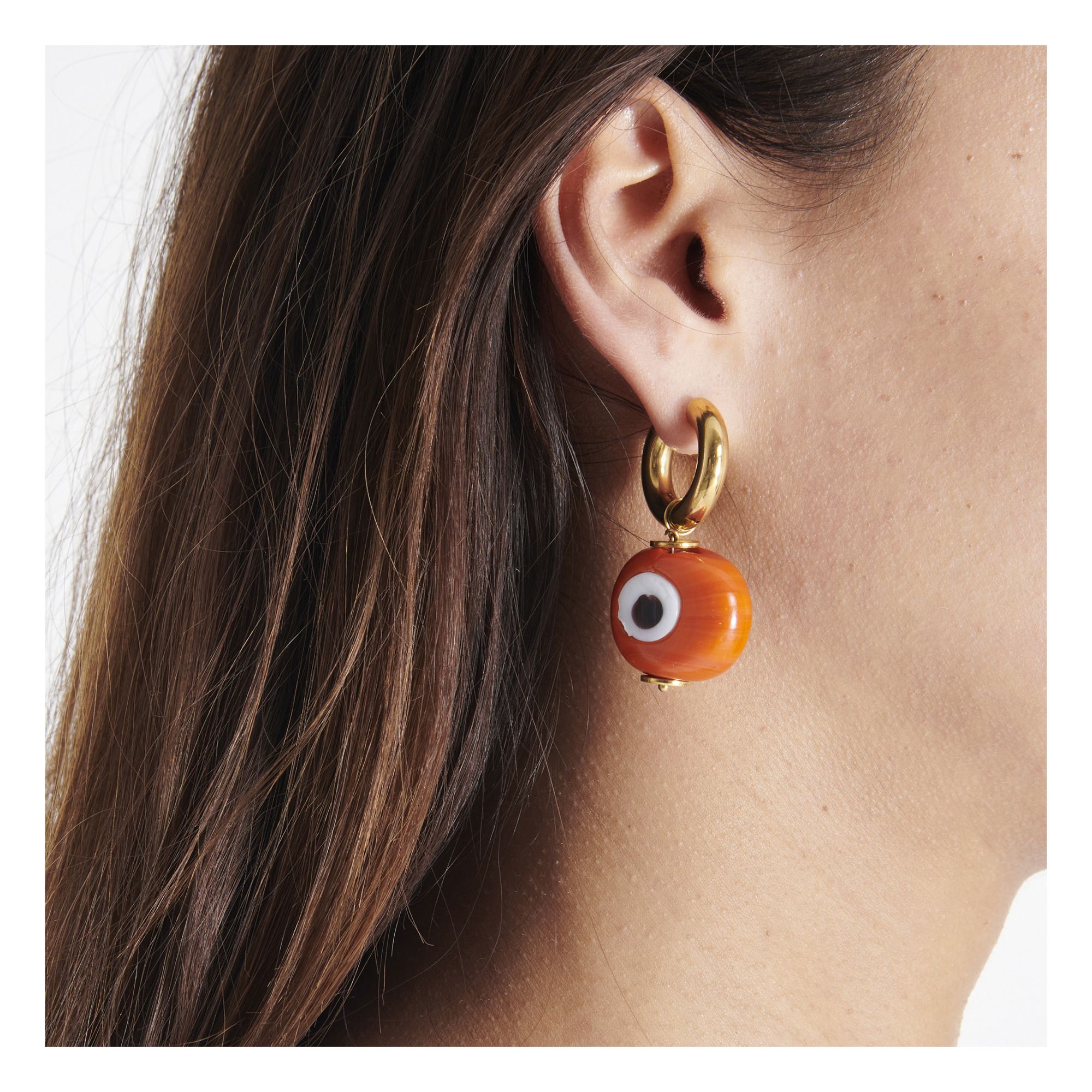 Mismatching Flower and Evil Eye Earrings Orange- Product image n°3
