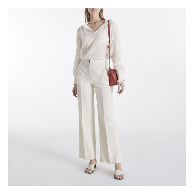 Cotton and Linen Straight-Leg Trousers Sandfarben