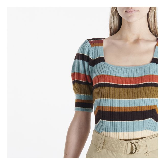 Hadley Ribbed Striped Top Light Blue