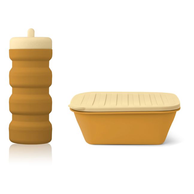 Set scatola porta-pranzo e borraccia in silicone | Caramello