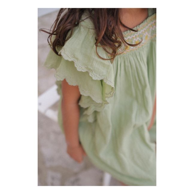 Martine Organic Cotton Muslin Dress Verde