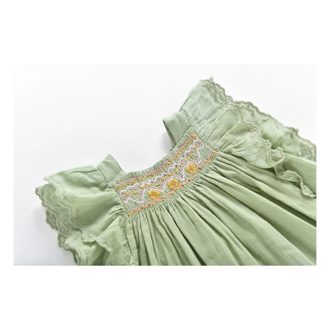 Martine Organic Cotton Muslin Dress Verde
