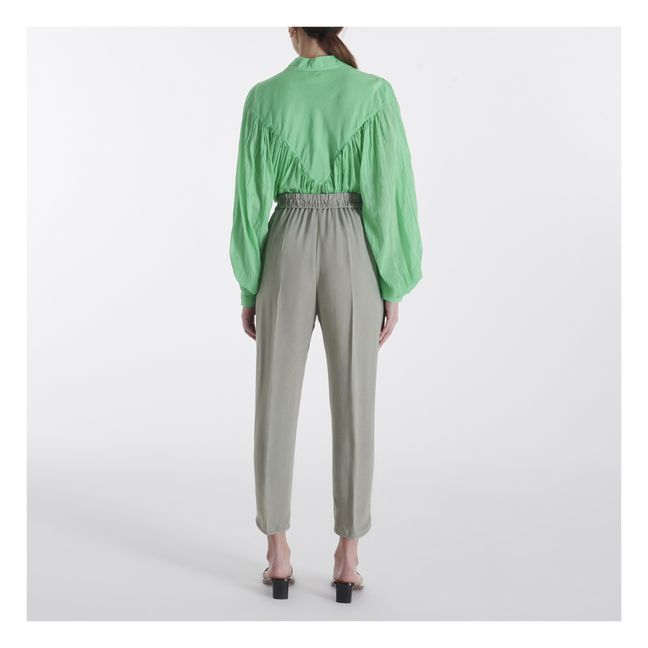 Pantalón de Cupro con cintura elástica | Verde Gris